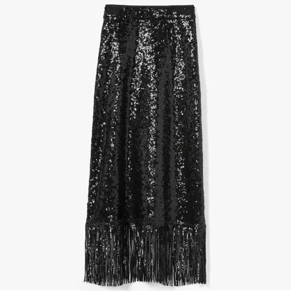 NEW KATE SPADE BLACK SEQUIN FRINGE SKIRT- Size 0